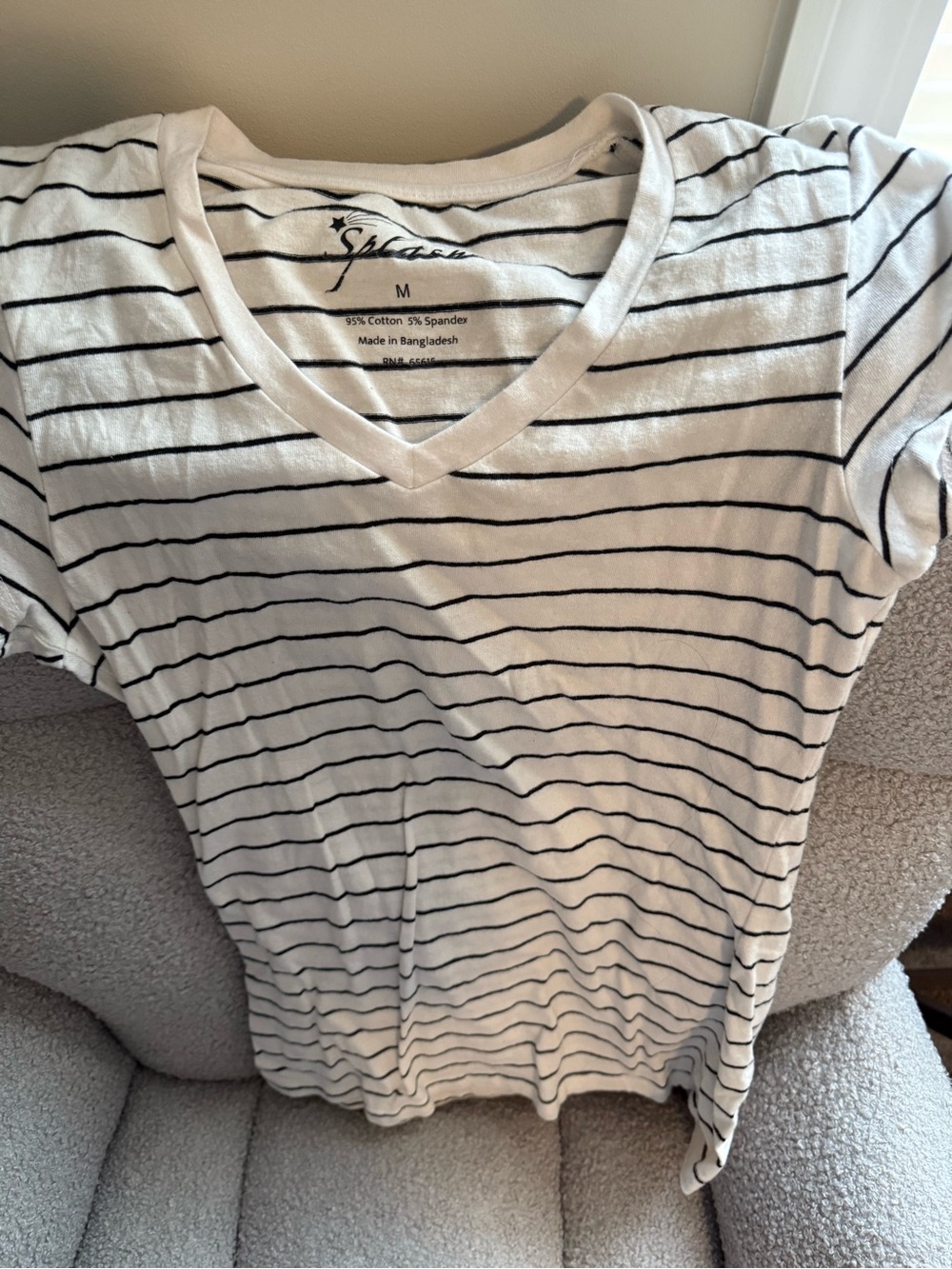 Splash White V-Neck Tee with Black Stripes